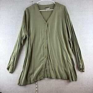XPRSO Tunic Top Button Long Sleev Medium 100% Rayon Sage Green Cottage Lagenlook